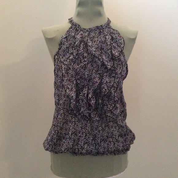Front Ruffle Multi Color Sleeveless Top. Sheer. - Picture 2 of 5
